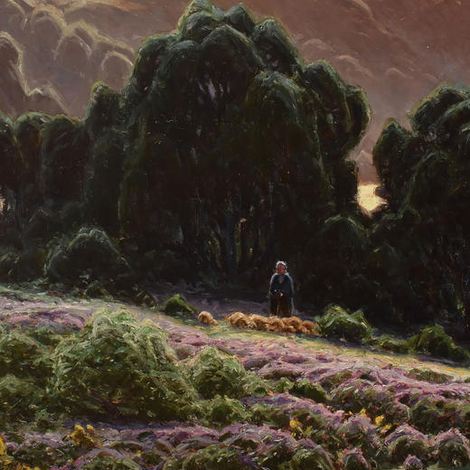 独角鹿西洋古董19世纪晚期法国自然主义画家 William Didier-Pouget 出品《尚布利湖清晨风景》主题油画 商品图3