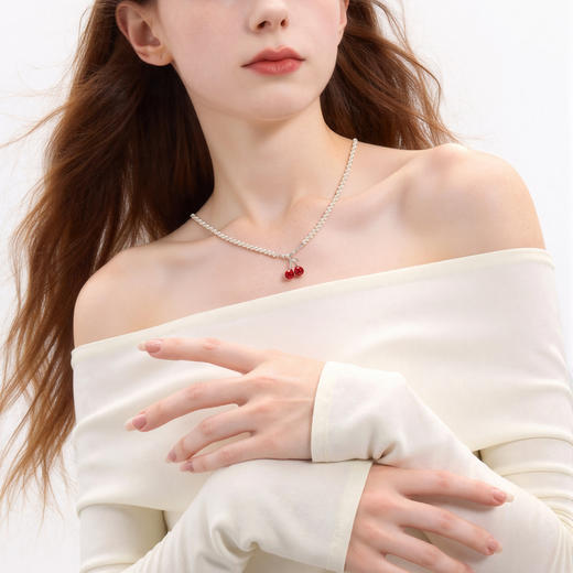 【宋轶同款】三彩2026新款轻甜樱桃吊坠项链珍珠串珠碎银锁骨链女 商品图4