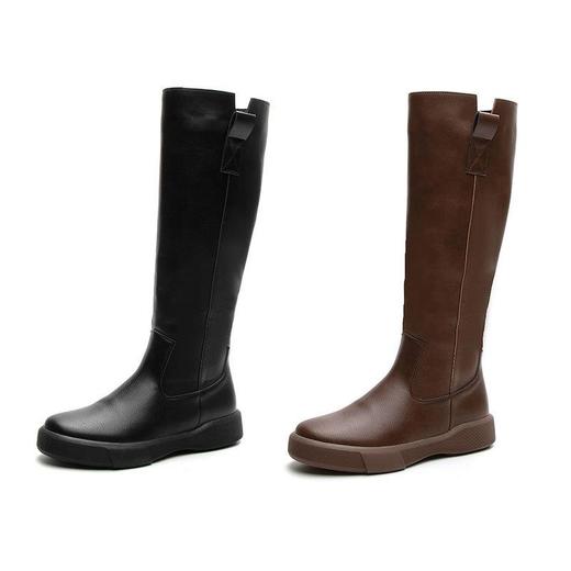 复古真皮马丁靴子女不过膝显瘦骑士靴厚底加绒秋冬长靴百搭高筒靴 商品图4