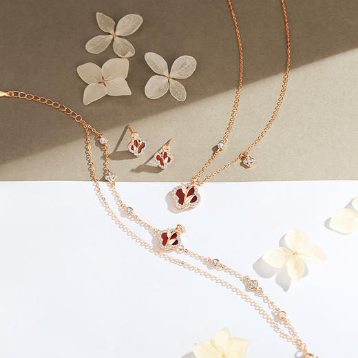 【幸运玫瑰】925纯银四叶草玫瑰花红玛瑙双层手链【JHY-A000424M】 商品图3