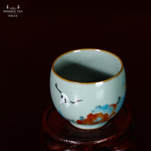 问鼎鼎峰系列天青老款玉钟杯（瑞鹤图） 商品图2