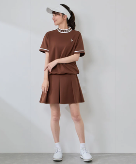 Jun & Rope  女士 初秋高尔夫 撞色线条套装 光滑针织小高领短袖卫衣+短裙