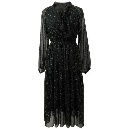 三彩2026春季新款法式飘带V领印花雪纺裙A字裙连衣裙浪漫长裙S 商品图4