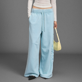 GOODBAI 新款做旧花体印花logo休闲水洗抽绳阔腿裤长裤男女同款