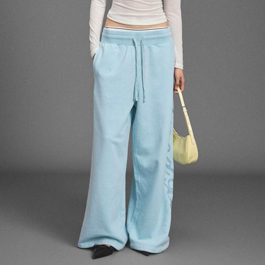 GOODBAI 新款做旧花体印花logo休闲水洗抽绳阔腿裤长裤男女同款 商品图0