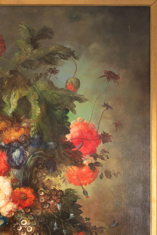 独角鹿西洋古董20世纪法国画家L. Martin签名出品大型花卉静物布面油画 商品图4