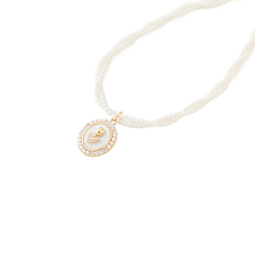 三彩2026新款贝壳圆牌郁金香吊坠项链双链复古小米珠轻奢镶锆法式 商品图2