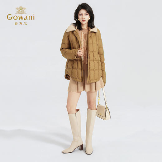 【鹅绒】羊羔毛翻领设计菱格绗缝宽松保暖鹅绒服ED4T870 商品图3