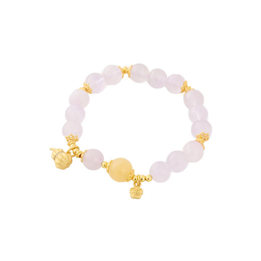 三彩2026新款国风紫水晶米黄玉手串福禄金葫芦吊坠弹力绳讨喜通勤 商品图1