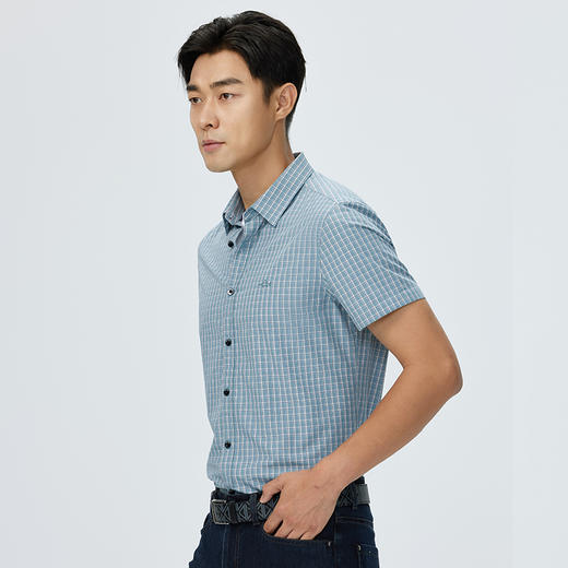 德鲨男装格子短袖衬衫2026夏季新款休闲上衣服男打底衬衣 商品图3