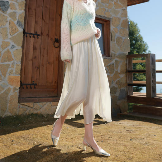 【醋酸】三彩2026春季新款高腰半身裙长裙大摆A字裙垂感宽松M 商品图1