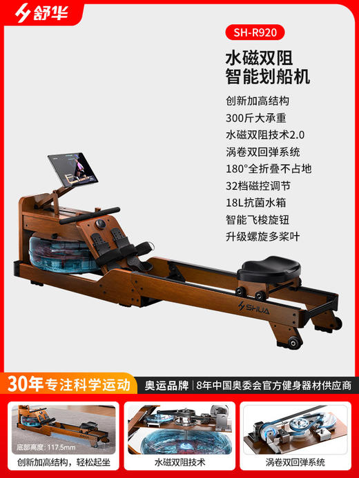 舒华划船机家用水磁双阻可折叠智能调阻健身器材有氧划船机R920 商品图5