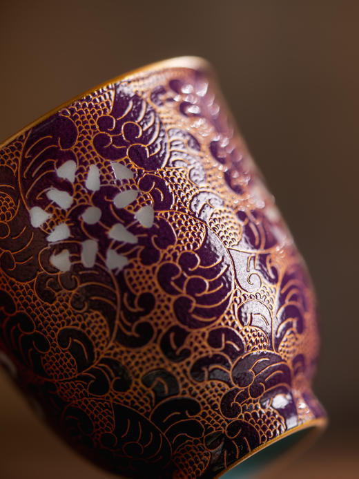 富玉窑  景德镇陶瓷紫金扒花手工盖碗单杯高档家用功夫茶泡茶碗送礼 商品图4