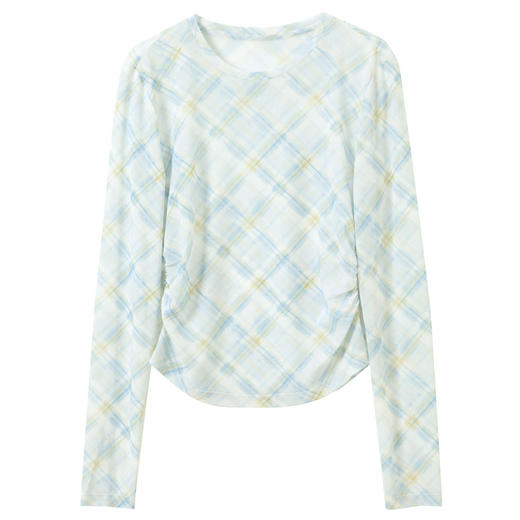 三彩2026春季新款轻薄网纱格纹皮肤衣修身圆领收腰打底衫叠穿女M 商品图4