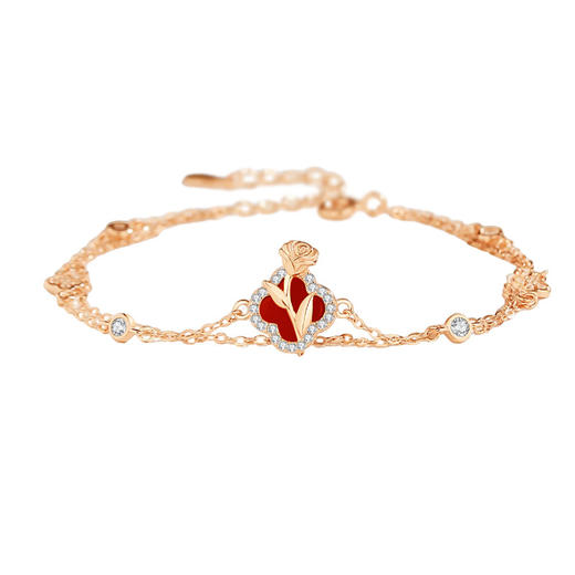 【幸运玫瑰】925纯银四叶草玫瑰花红玛瑙双层手链【JHY-A000424M】 商品图4