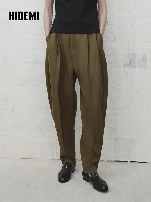 HIDEMI 美丽奴羊毛经典松弛感锥形裤西裤长裤 商品图2