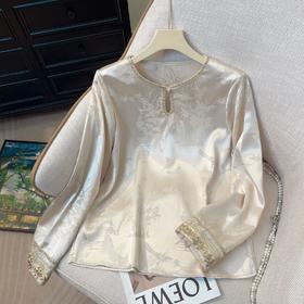 【新中式国风上衣】提花高级感气质新款上衣 春季洋气百搭减龄长袖打底衫