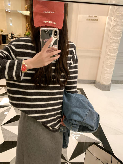 <曾小咸推荐>现货秒杀 ！微信超特价！韩系黑白条纹毛织T恤 日常159.99 立减80 秒杀79.99！！ 商品图13