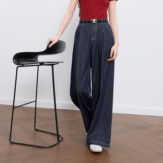 三彩2026春季新款复古休闲裤收腰阔腿裤原色牛仔裤长裤宽松垂感M 商品图3