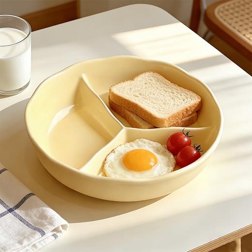 【花型三格深盘】陶瓷色釉家用加深分格餐盘早餐减脂分菜盘一人食餐具 商品图0