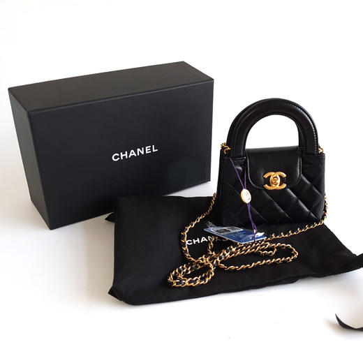 【98新】CHANEL香奈儿AP3435 B15566 94305黑金牛皮mini nano kelly链条单肩包女士310126AK02 商品图1