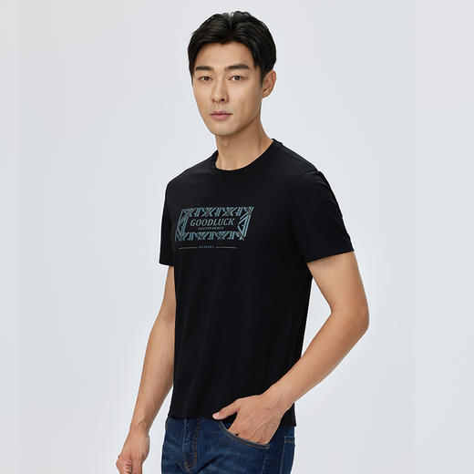 德鲨短袖印花圆领T恤男青年夏新款立体烫钻休闲上衣打底衫 商品图1
