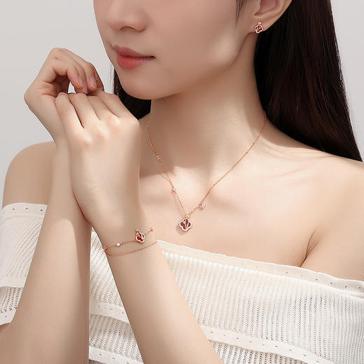 【幸运玫瑰】925纯银四叶草玫瑰花红玛瑙双层手链【JHY-A000424M】 商品图2