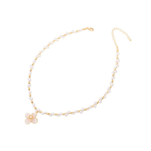 三彩2026新款法式甜柔藤蔓珍珠项链粉晶立体花朵吊坠通勤约会森系 商品图3