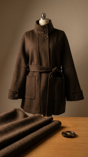 LIN HN 加扣立领系带双面手工大衣