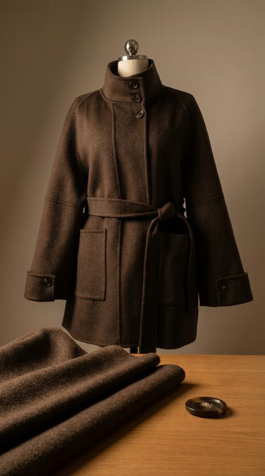 LIN HN 加扣立领系带双面手工大衣 商品图0