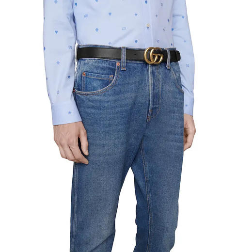 【一】GUCCI 古驰 双G带扣皮革男士腰带 黑色 414516 AP00T 1000 商品图3