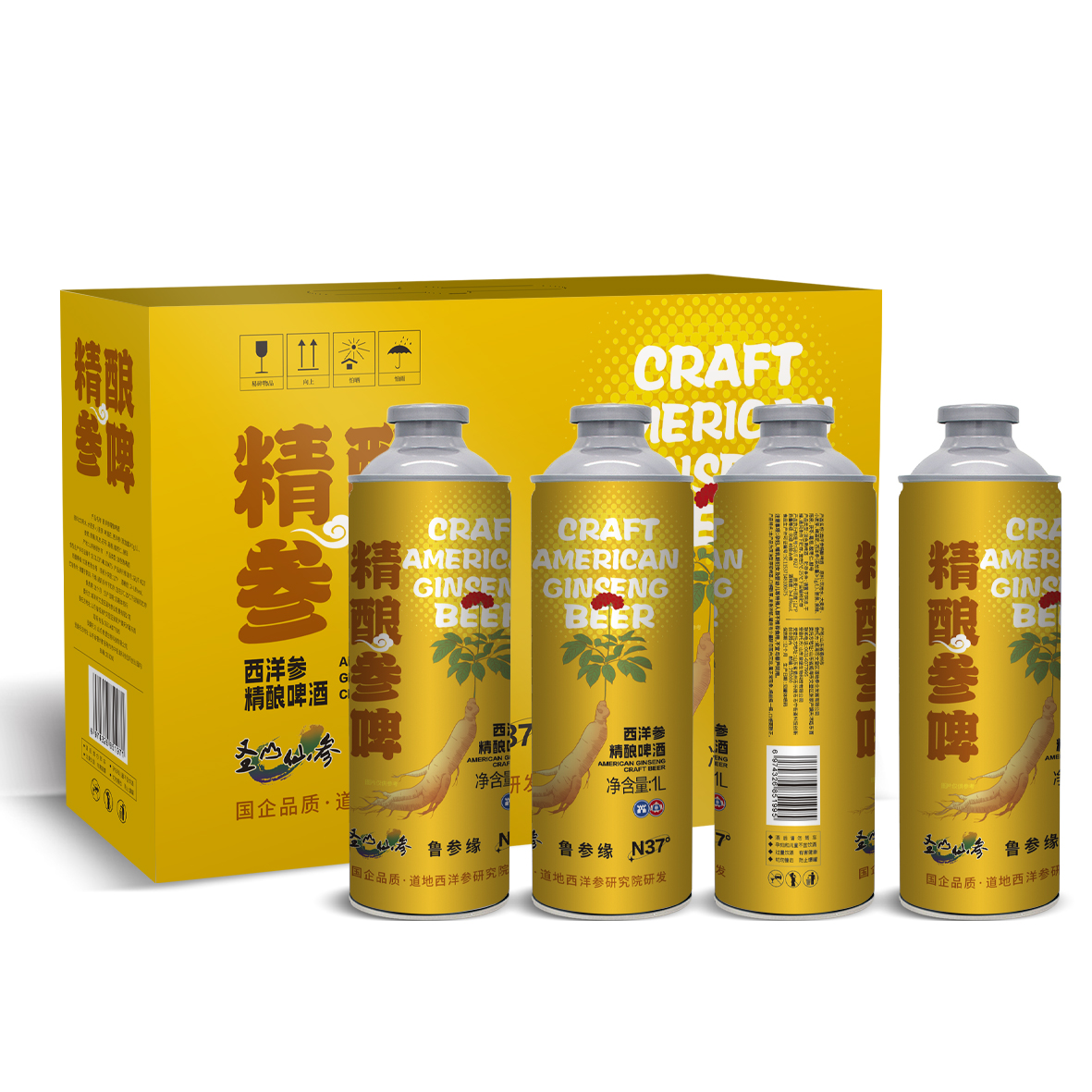 YJF 圣山仙参 精酿参啤 西洋参精酿啤酒1Lx4瓶/箱