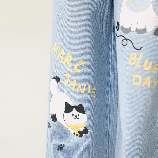 马克珍妮奇趣猫咪女童牛仔卷边阔腿裤2026年春装新款560175 商品图2