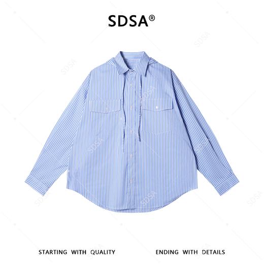 SDSA男装2026新款高贵轻奢小众设计感竖纹翻领连帽长袖衬衫百搭潮 商品图0