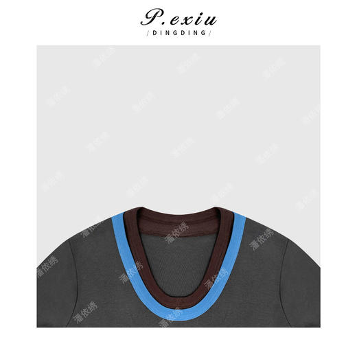 A008潘依绣丁丁宠粉时髦设计感撞色双U领长袖T恤Q25614 商品图2