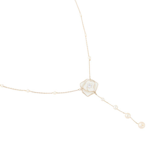 三彩2026新款山茶花吊坠Y字项链串珍珠仙气森系风约会下午茶氛围 商品图4