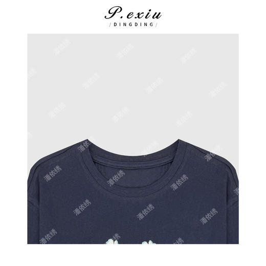 04-6潘依绣丁丁宠粉减龄百搭撒花猫咪印花圆领长袖T恤Q95741 商品图2