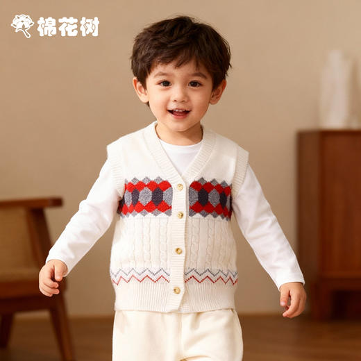 ⁵59元/件【男童毛衣马甲】棉花树TWGLBE3015米白，YY05-QTT-AYD 商品图1