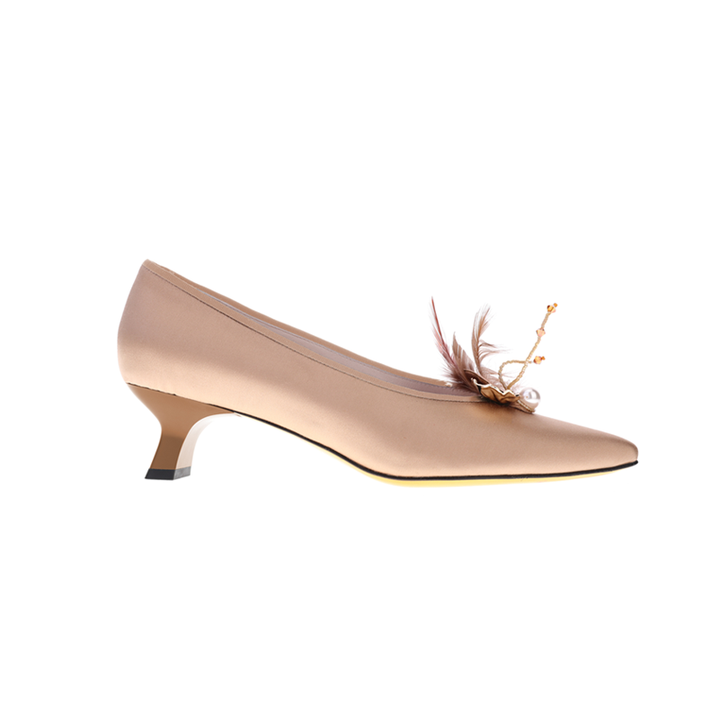 sheme原创设计羽翼鎏光系列刺绣羽毛点缀飘逸优雅女士尖头单鞋可定制
