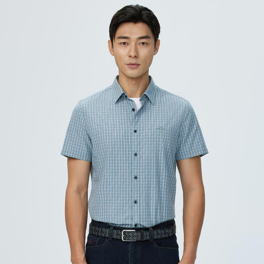 德鲨男装格子短袖衬衫2026夏季新款休闲上衣服男打底衬衣 商品图2