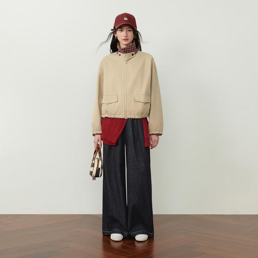 【严选】诗凡黎撞色立领天丝棉夹克外套2026春新款松紧下摆翻领工装风衣女7H2210171 商品图1