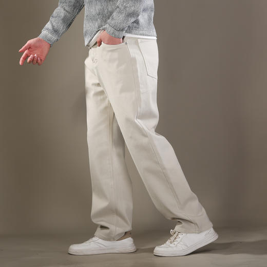 DRONKOO 2026 正常腰右袋破缝夹唛弹力中厚牛仔长裤 商品图2