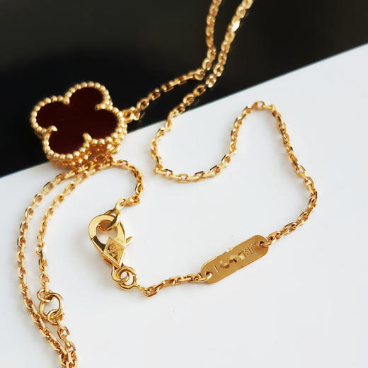 【95新】VCA梵克雅宝Vintage Alhambra系列VCARD38500中号18K黄金镶红玉髓四叶草红花项链链长约42cm女士290126NJM22 商品图6