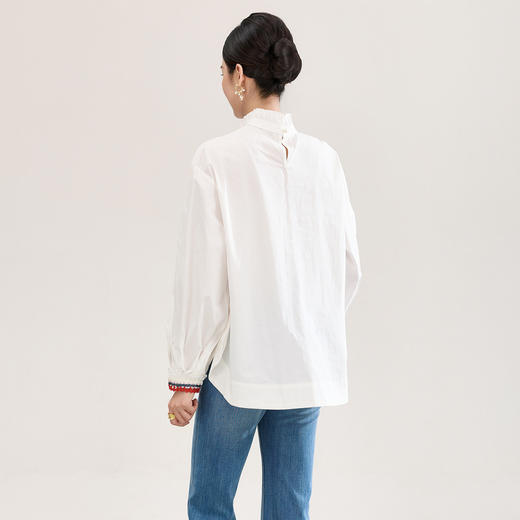 「高货wl」全新升级【铂金会员247/天猫329/差价82】(05343)洛诗琳小清新减龄款衬衫2026春季新款木耳花边拼撞色袖口长袖上衣 商品图2