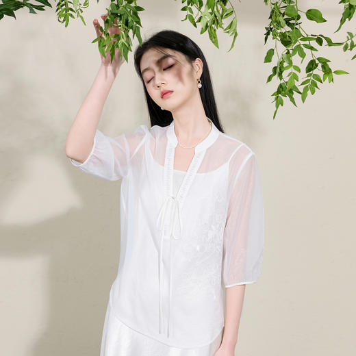 三彩【杏花疏影】2026春季新款欧根纱小衫套装吊带连衣裙两件套C 商品图2