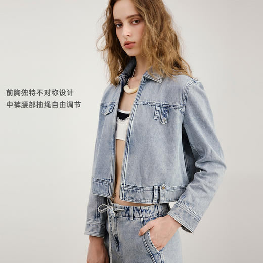 lost in echo2026年春夏新款不对称工装牛仔短外套抽绳中裤套装女 商品图1