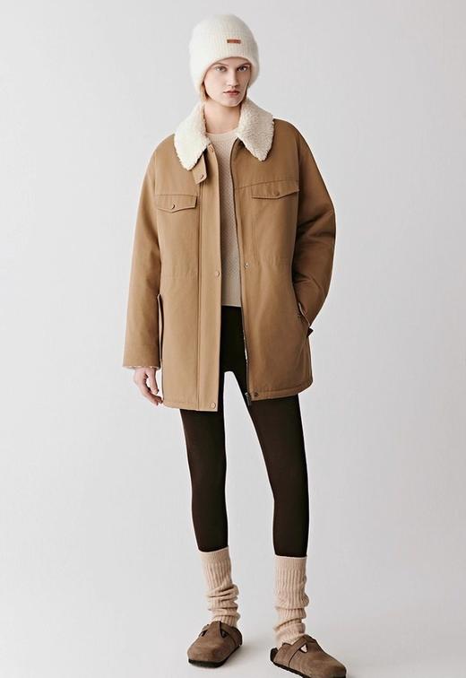 小禾超火洋气巴恩风羊羔毛领全棉斜纹派克棉服 商品图14