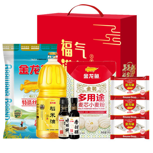 金龙鱼米面粮油100元套餐（稻米油1.8L、特选丝苗米2.5KG、多用途麦芯粉1KG、味极鲜酱油150ml、香甜醋150ml、鸡蛋麦芯面片120G*3袋） 商品图0