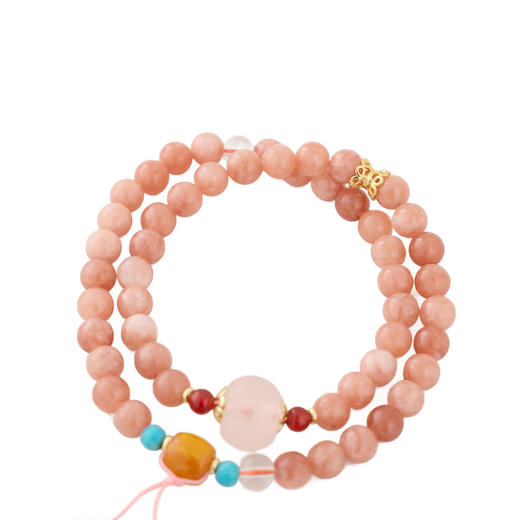 三彩2026新款粉晶太阳石双圈串珠手串国风爱心吊坠通勤出游撞色女 商品图4