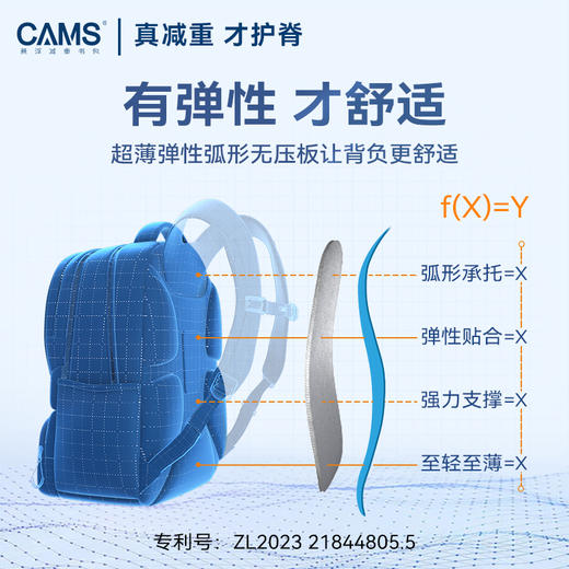 【开学书包 | CAMS专利悬浮减重书包初高中系列】科学设计无压板护脊，10斤书包变7斤，减重效果体现行走运动中，符合人体工学，去腰带设计更易通风，防泼水面料易清洁，减压不溜肩，背负更轻松 商品图3